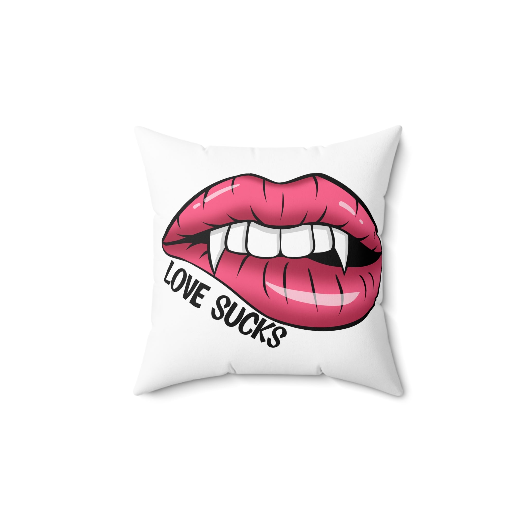 Throw Pillow — Pink Lips "Love Sucks" Graphic anti valentine sarcasm attitude