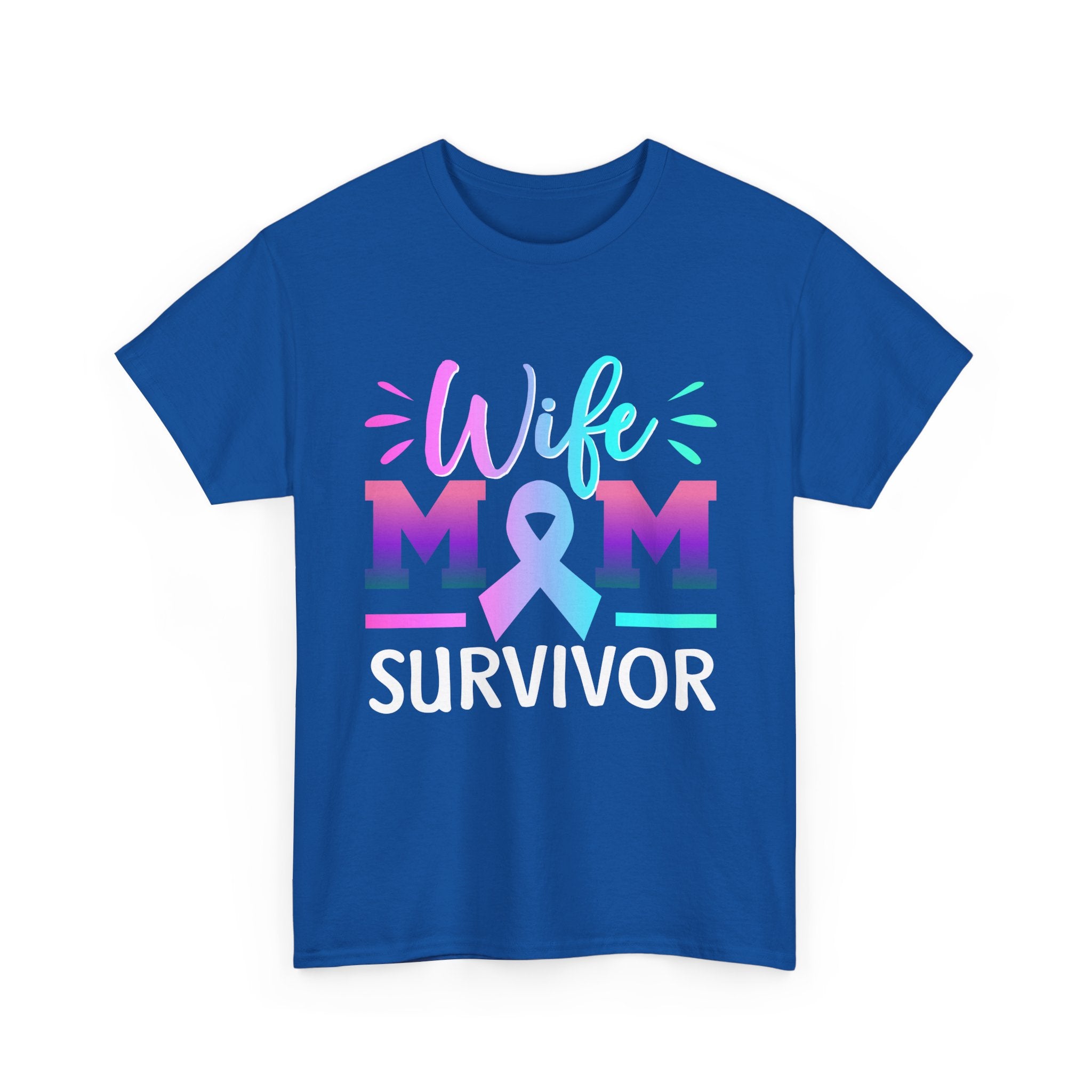 Wife Mom Survivor Tee, Unisex Heavy Cotton Tee, Cancer Awareness Shirt, Gift for Survivors, Inspirational Mom Shirt