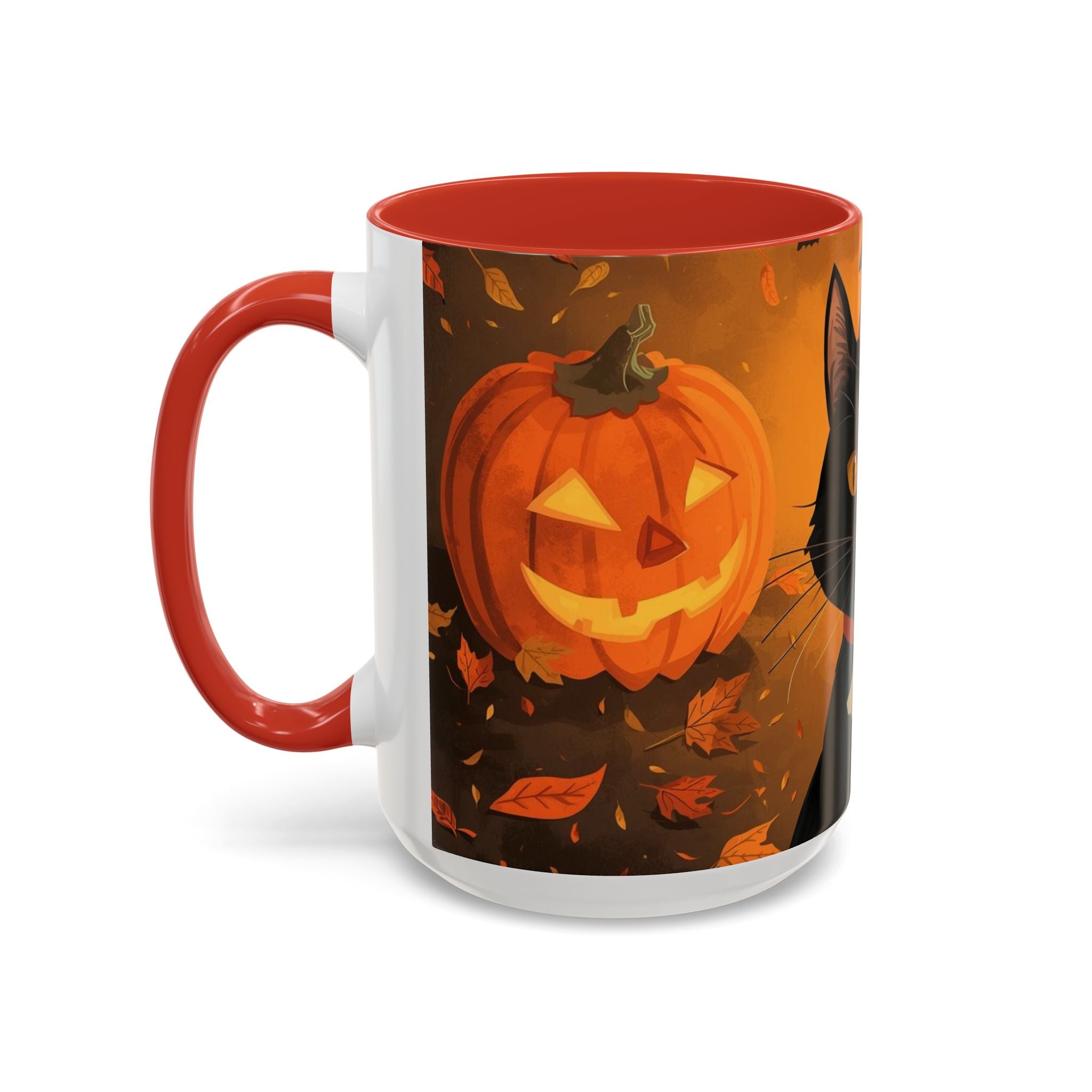 Halloween Cat Coffee Mug - Spooky Black Cat & Pumpkin Design