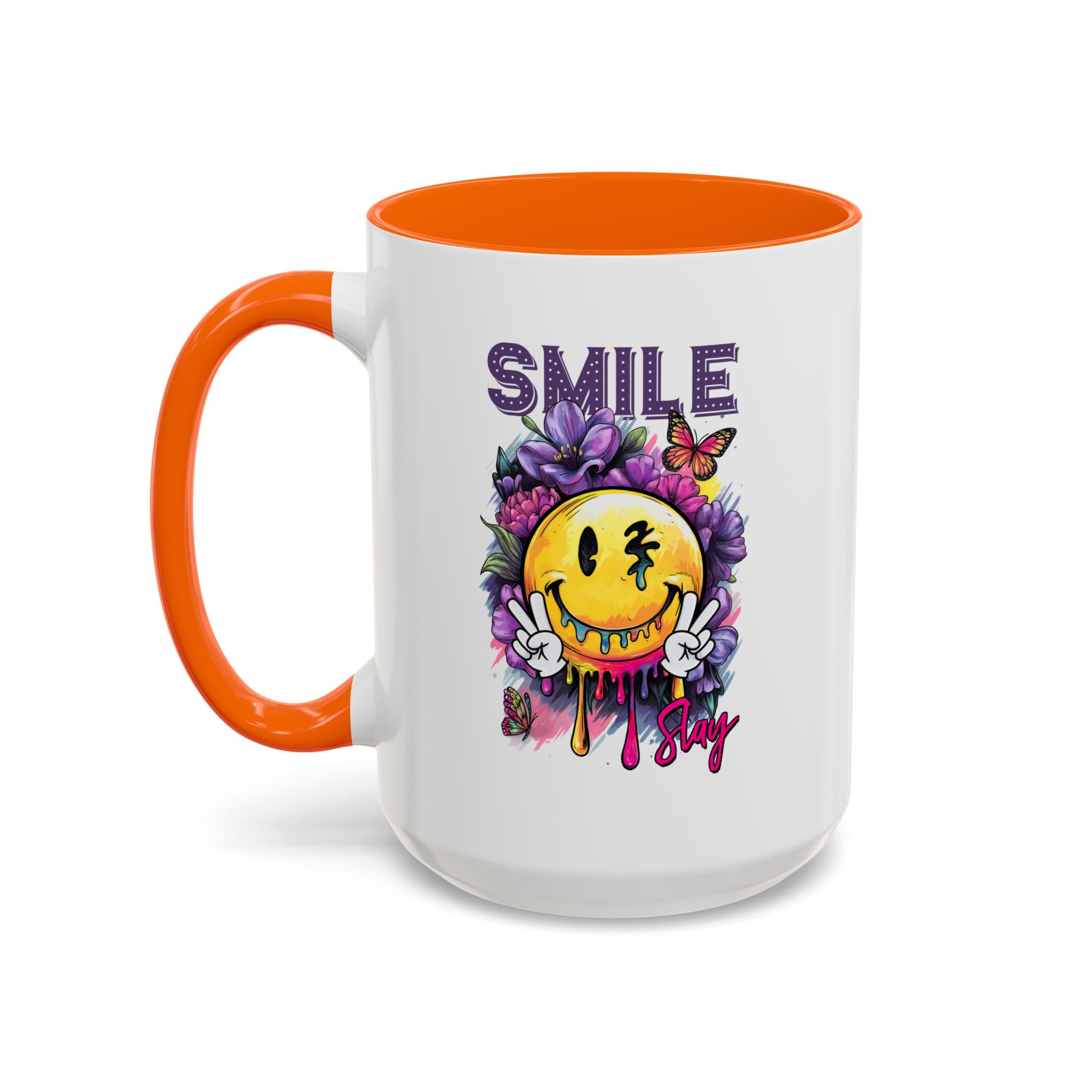 Smile Stay Accent Coffee Mug - Vibrant Floral Design for Positive Vibes