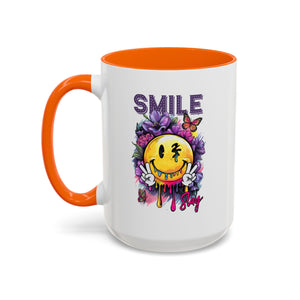 Smile Stay Accent Coffee Mug - Vibrant Floral Design for Positive Vibes