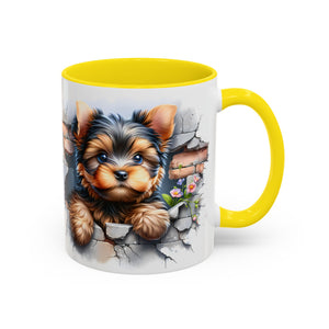 Cute Dog Peeking Coffee Mug, Pet Lover Gift, Yorkshire Terrier Mug, Animal Lover Coffee Cup, Dog-Themed Drinkware, Doggie Mug