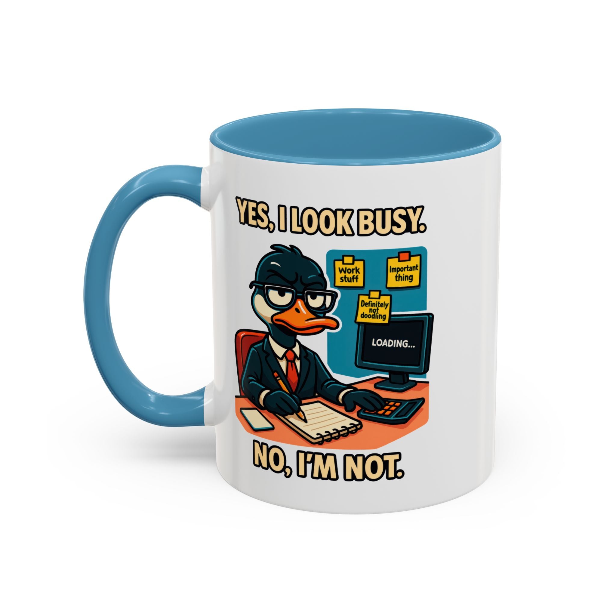 Busy Duck Coffee Mug, Humorous Office Mug, Cute Animal Mug Gift, Quirky Work Mug, Funny Gift for Coworkers