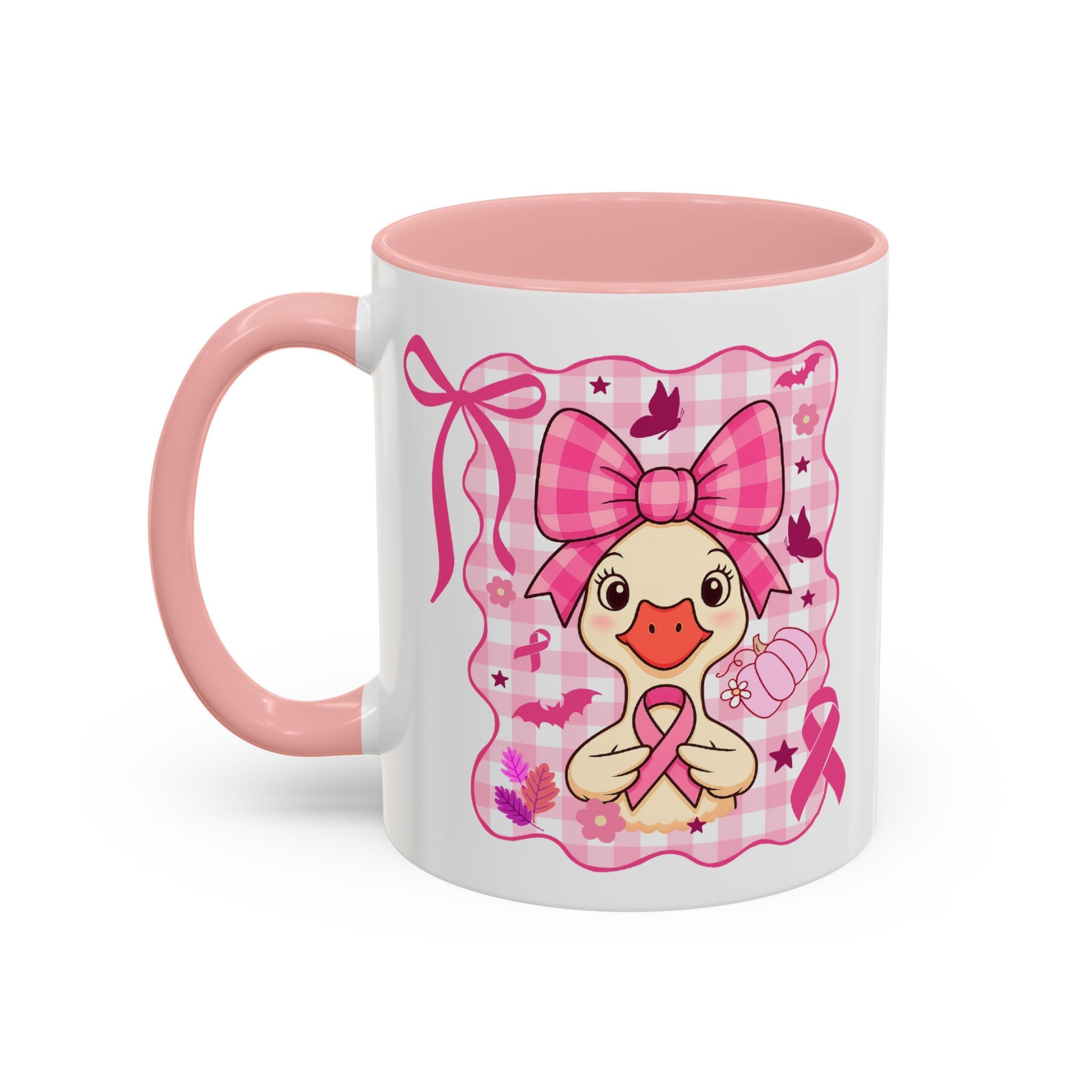 Pink Ribbon Duck Coffee Mug for Breast Cancer Awareness, Cute Gift for Her, Supportive Breast Cancer Mug, Unique Coffee Cup, Holiday Present