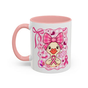 Pink Ribbon Duck Coffee Mug for Breast Cancer Awareness, Cute Gift for Her, Supportive Breast Cancer Mug, Unique Coffee Cup, Holiday Present