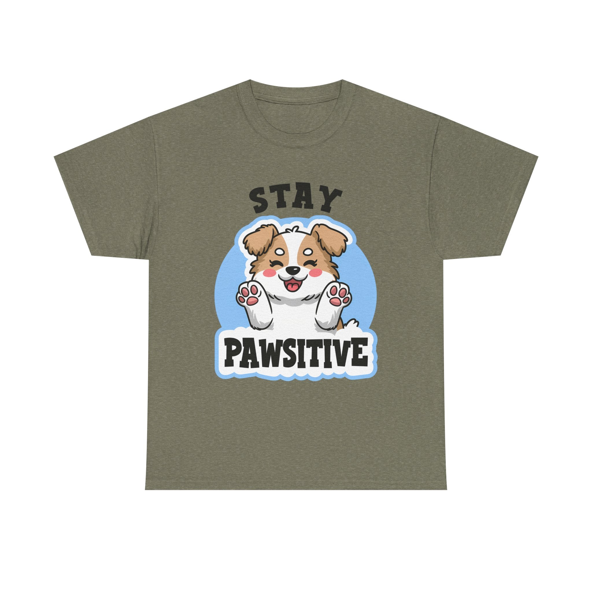 Stay Pawsitive Dog Lover Tee - Unisex Heavy Cotton T-Shirt funny humor
