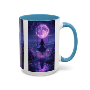 anime Dreamy Moonlit Swing Accent Coffee Mug, Artistic Mug, Celestial Coffee Cup, Fantasy Beverage Holder, Gift for Dreamers
