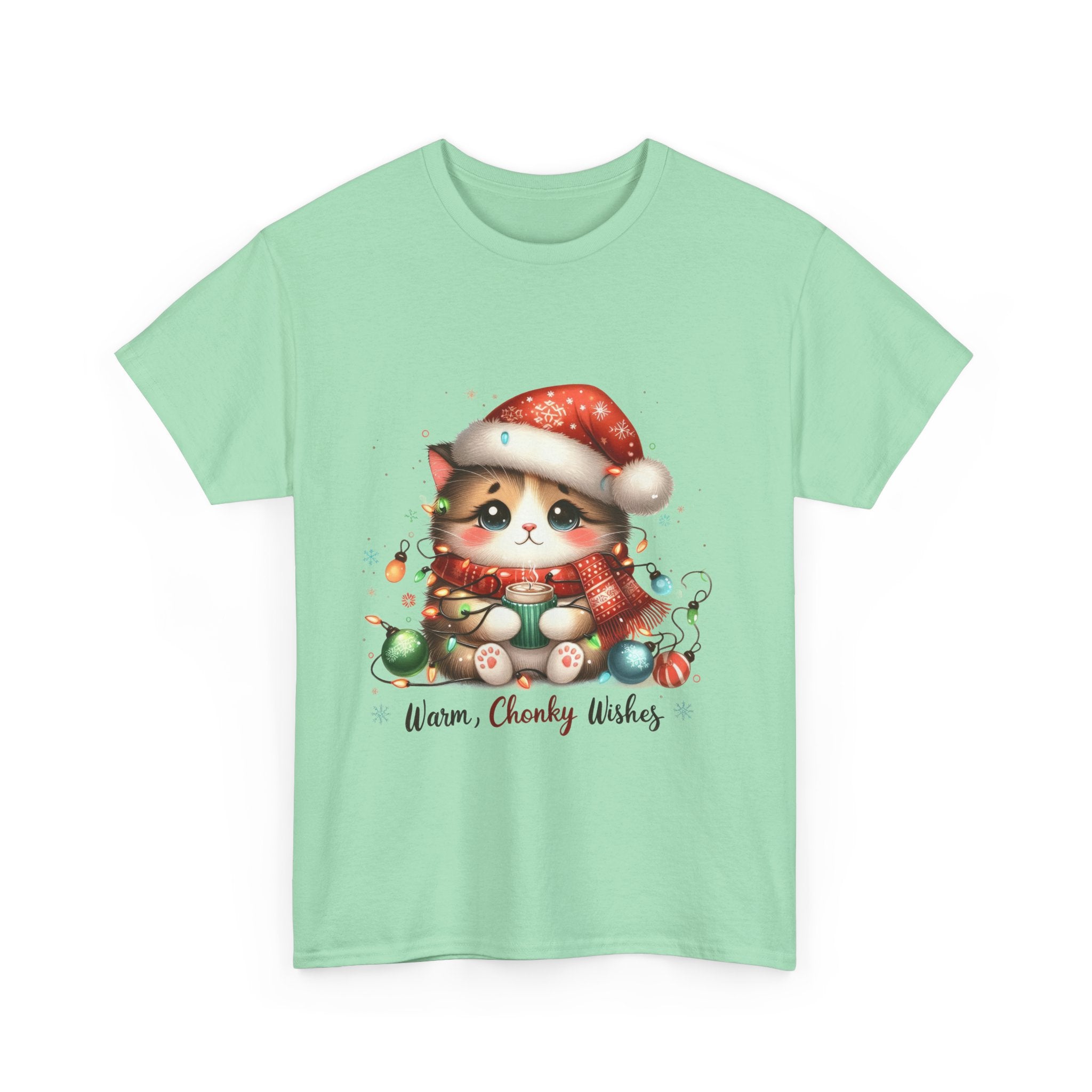 Cute Christmas Cat Tee - Unisex Heavy Cotton Tee, Holiday Gift, Cozy Wear, Festive Apparel, Gift for Cat Lovers