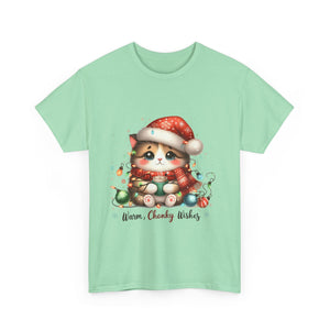 Cute Christmas Cat Tee - Unisex Heavy Cotton Tee, Holiday Gift, Cozy Wear, Festive Apparel, Gift for Cat Lovers