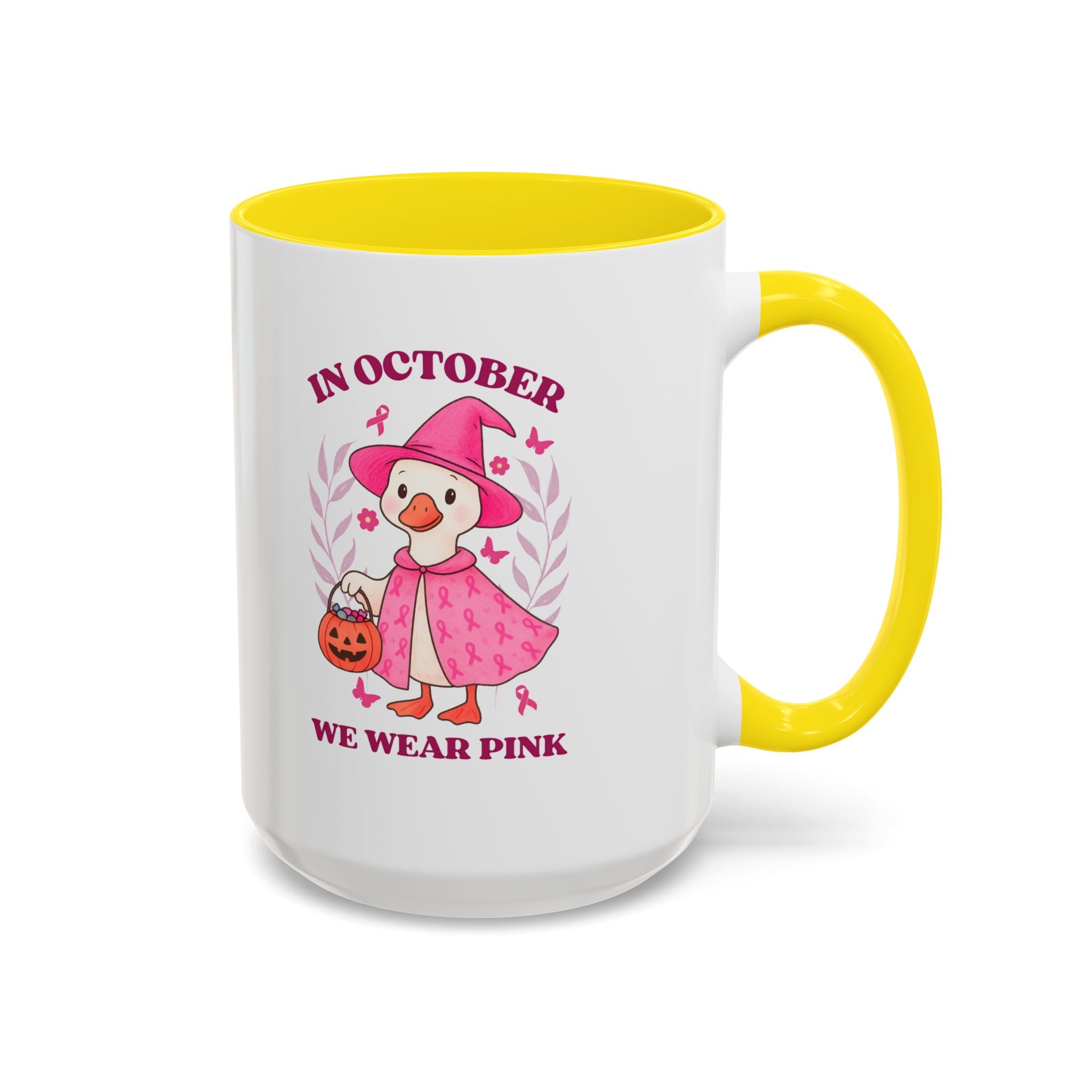 Halloween Breast Cancer Awareness Coffee Mug | October 2023 Gift, Pink Ribbon Mug, Spooky Coffee Cup, Cute Duck Mug, Fall Decor