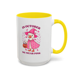Halloween Breast Cancer Awareness Coffee Mug | October 2023 Gift, Pink Ribbon Mug, Spooky Coffee Cup, Cute Duck Mug, Fall Decor