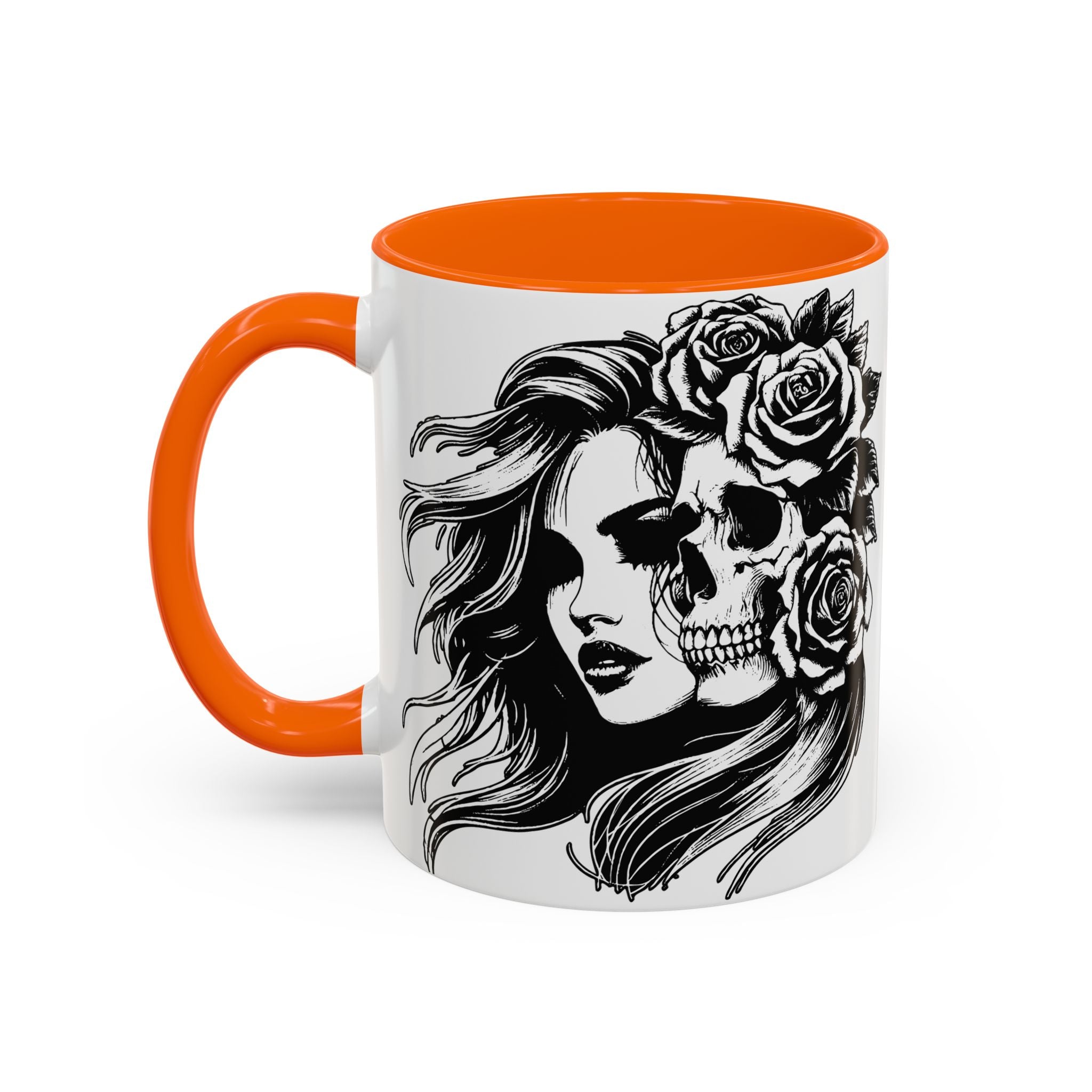 Skull & Rose Accent Coffee Mug — Gothic Half-Skull Woman 11/15oz