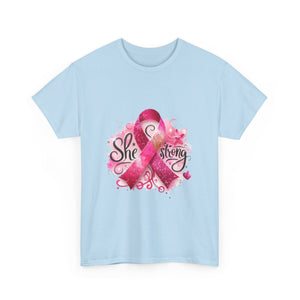 Breast Cancer Awareness Tee - She's Strong, Gift for Survivors, Supportive T-Shirt, Awareness Month, Inspirational Apparel