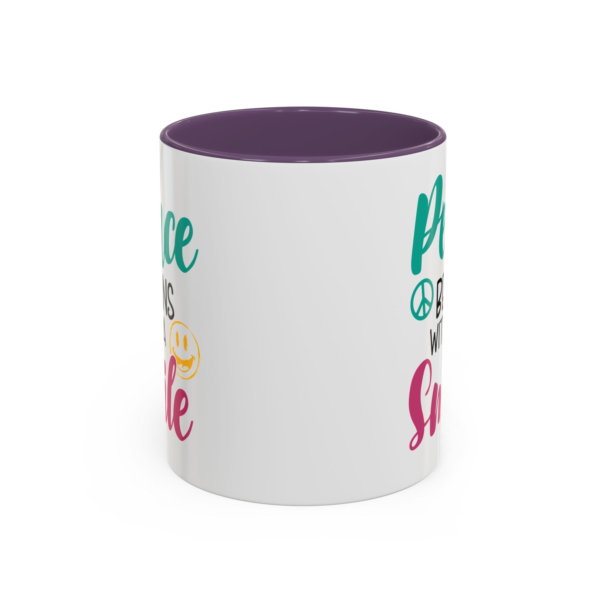 Inspirational Peace Coffee Mug - "Peace Begins with a Smile" - 11oz & 15oz
