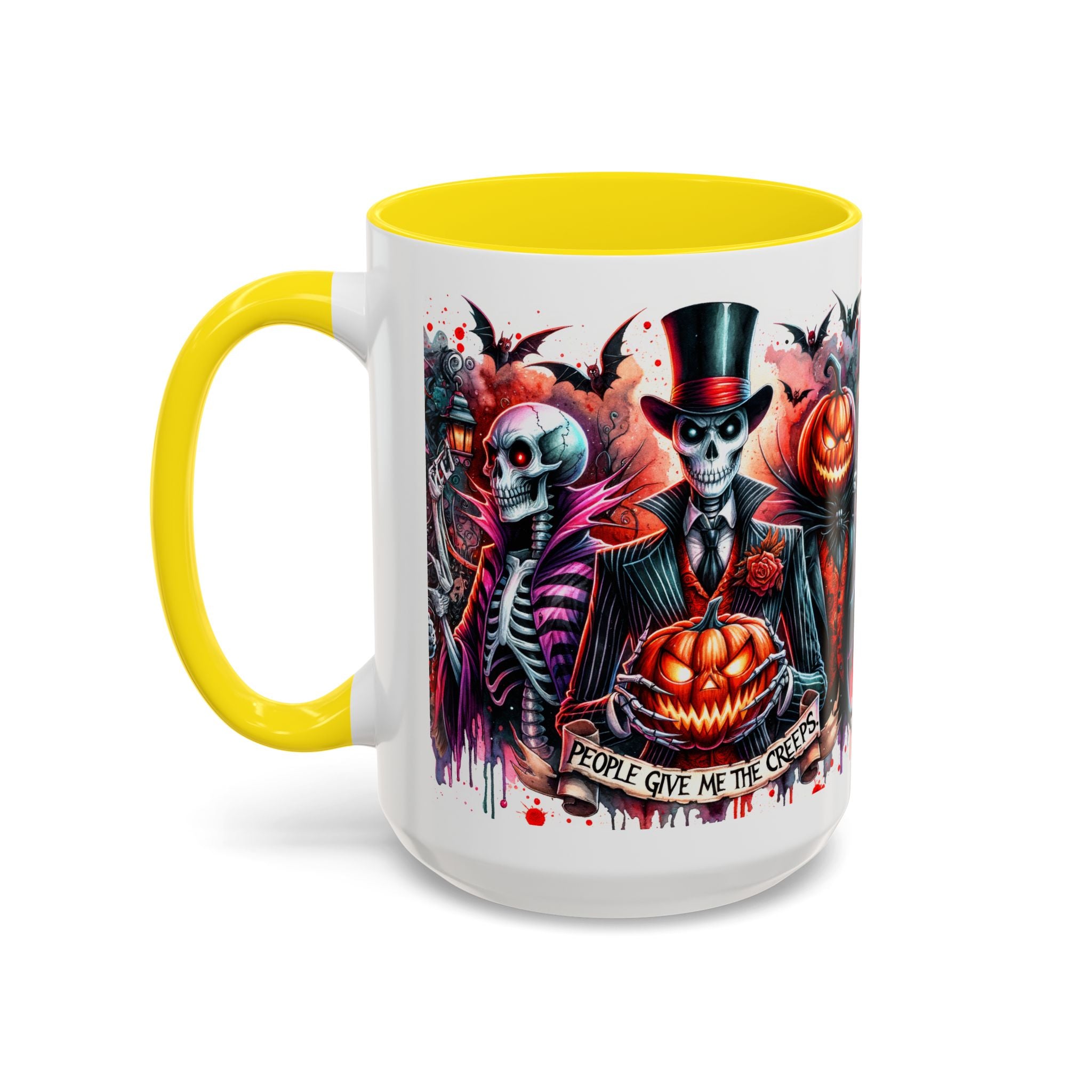 Halloween-themed Accent Coffee Mug, Spooky Skull Mug, Pumpkin Art Cup, Unique Gift for Halloween Lovers, October Decor