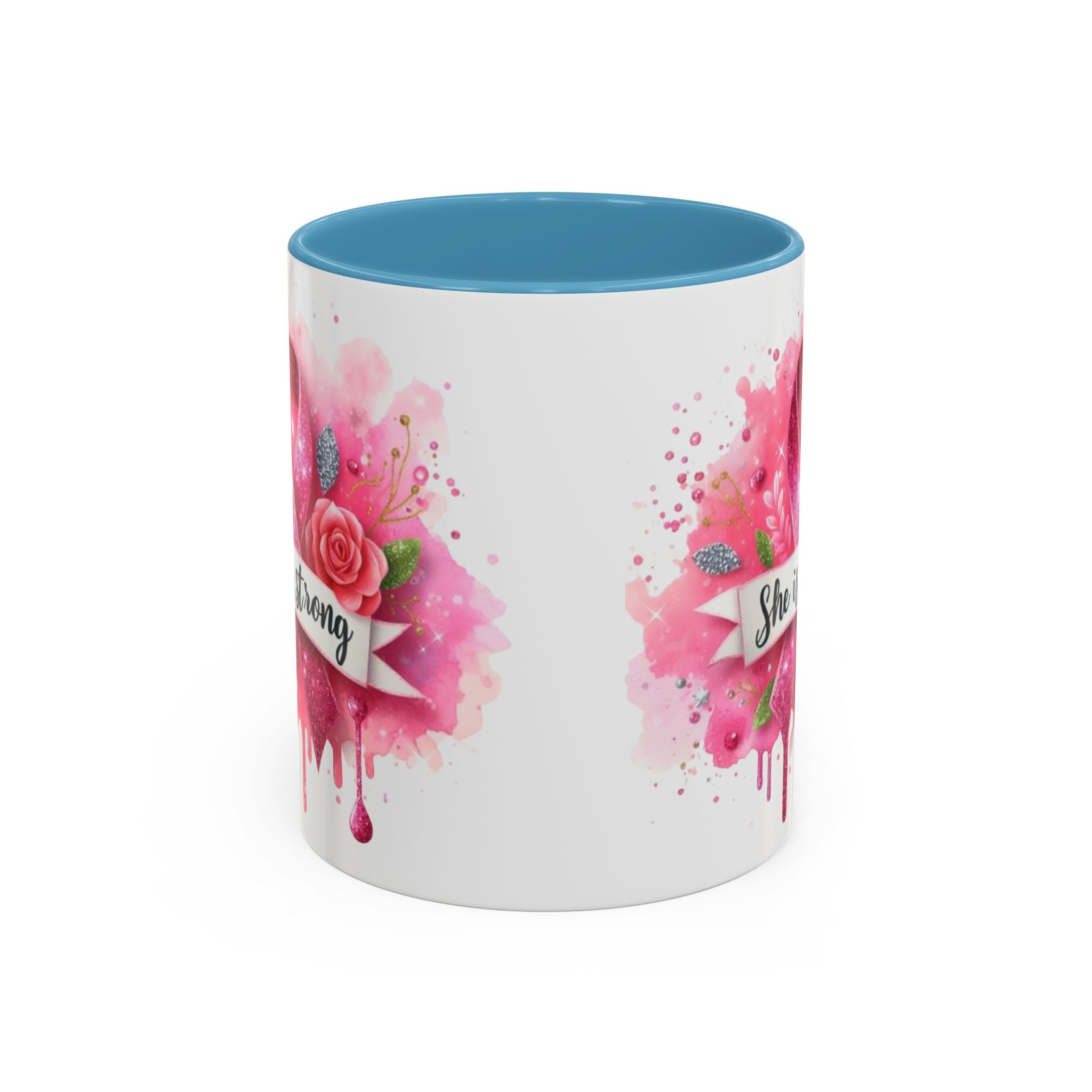 Empowering Pink Ribbon Coffee Mug - She Is Strong, Inspirational Gift for Breast Cancer Awareness, Motivational Drinkware, Supportive [...]