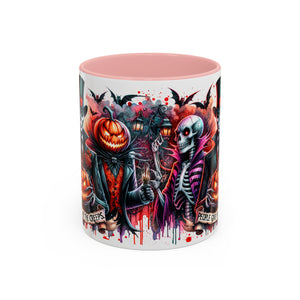 Halloween-themed Accent Coffee Mug, Spooky Skull Mug, Pumpkin Art Cup, Unique Gift for Halloween Lovers, October Decor