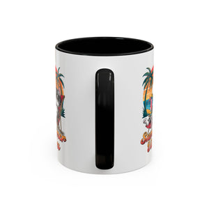 Summer Vibes Coffee Mug, Tropical Cat Mug, Beach Lover Gift, Fun Animal Sipware, Vacation-themed Drinkware, Pet Lover Cup