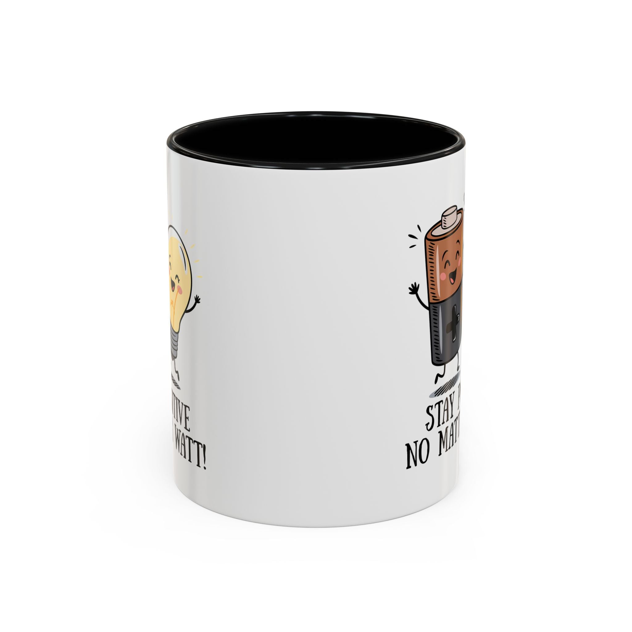 Stay Positive Accent Coffee Mug - 11oz & 15oz - Cute Light Bulb & Battery Design