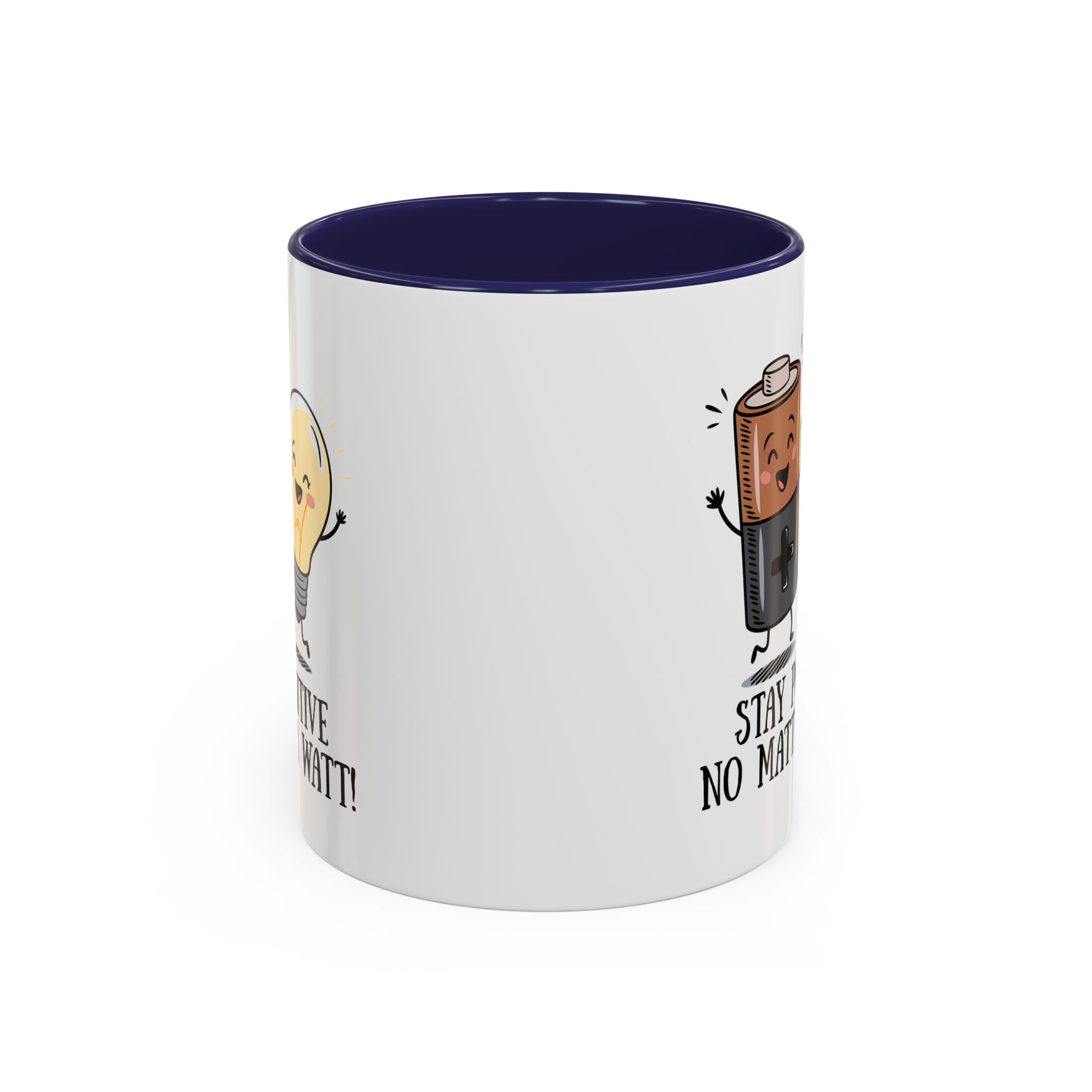 Stay Positive Accent Coffee Mug - 11oz & 15oz - Cute Light Bulb & Battery Design