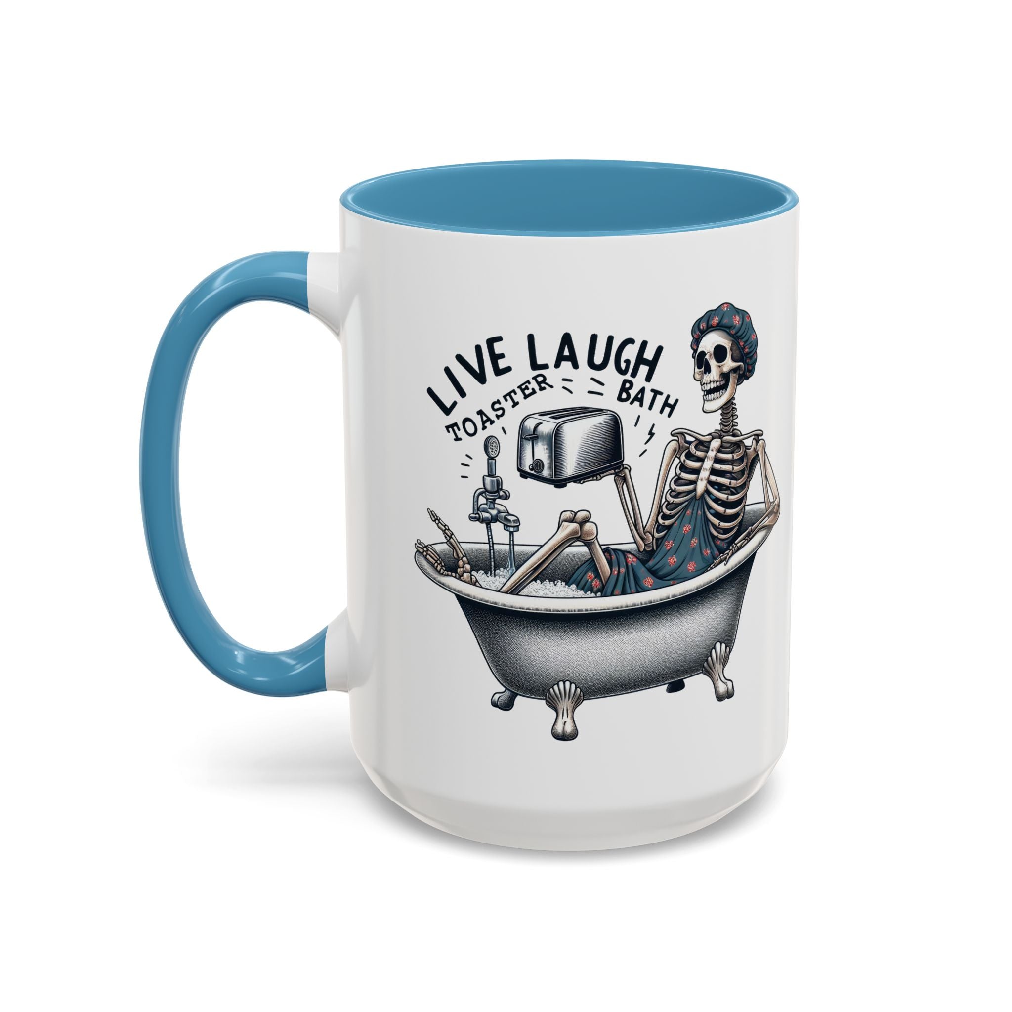 Skeleton Bath Time Coffee Mug, Live Laugh Roast & Relax Skeleton Mug, Funny Gift for Halloween, Quirky Kitchen Decor, Unique Coffee Cup