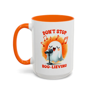 Ghost Coffee Mug, Perfect for Halloween, Fun Gift for Kids & Adults, Don't Stop Boo-lieving Mug, Caffeinated Spirits