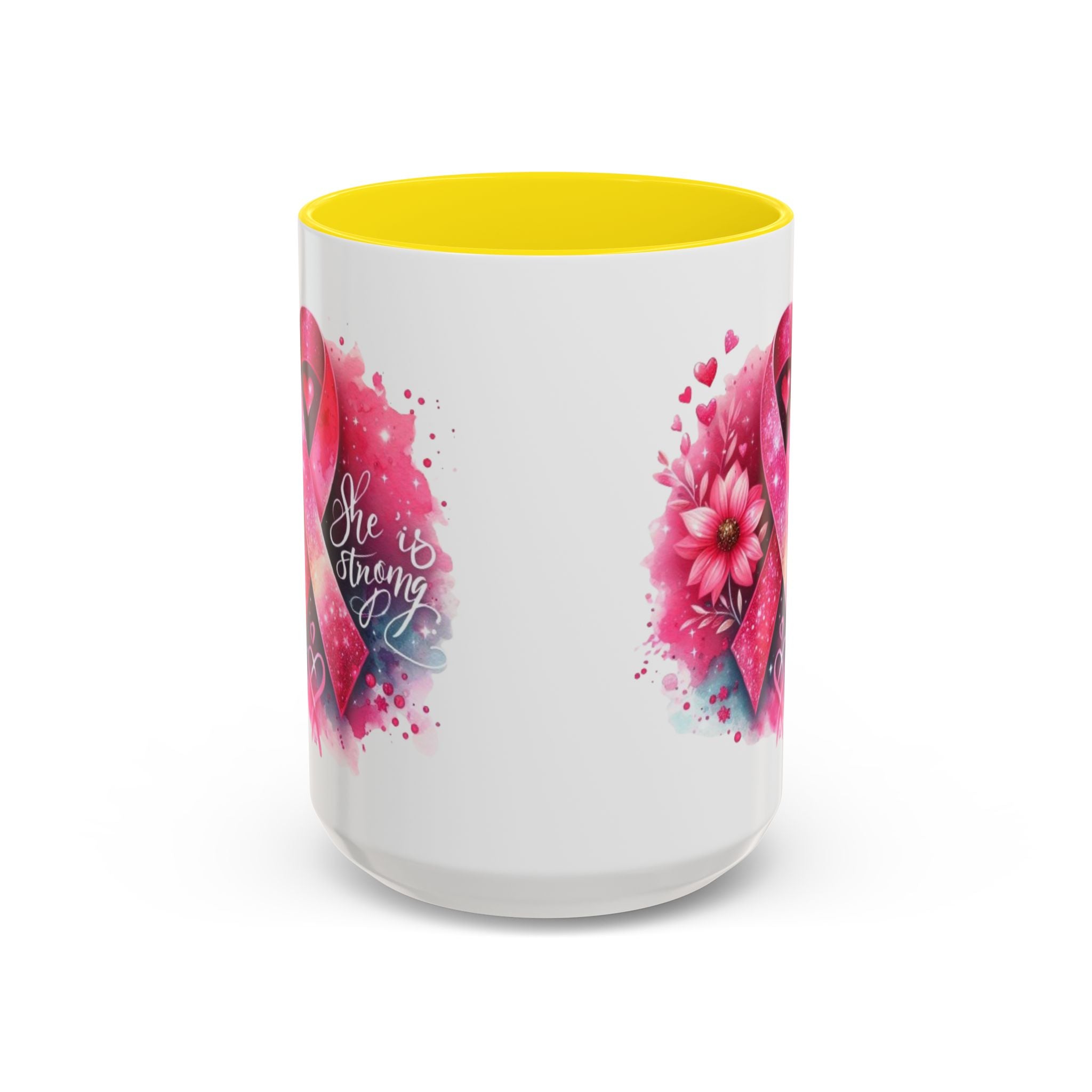 Breast Cancer Awareness Coffee Mug - Inspirational Gift, Motivational Drinkware, Supportive Cup, Pink Ribbon Design, She Is Strong