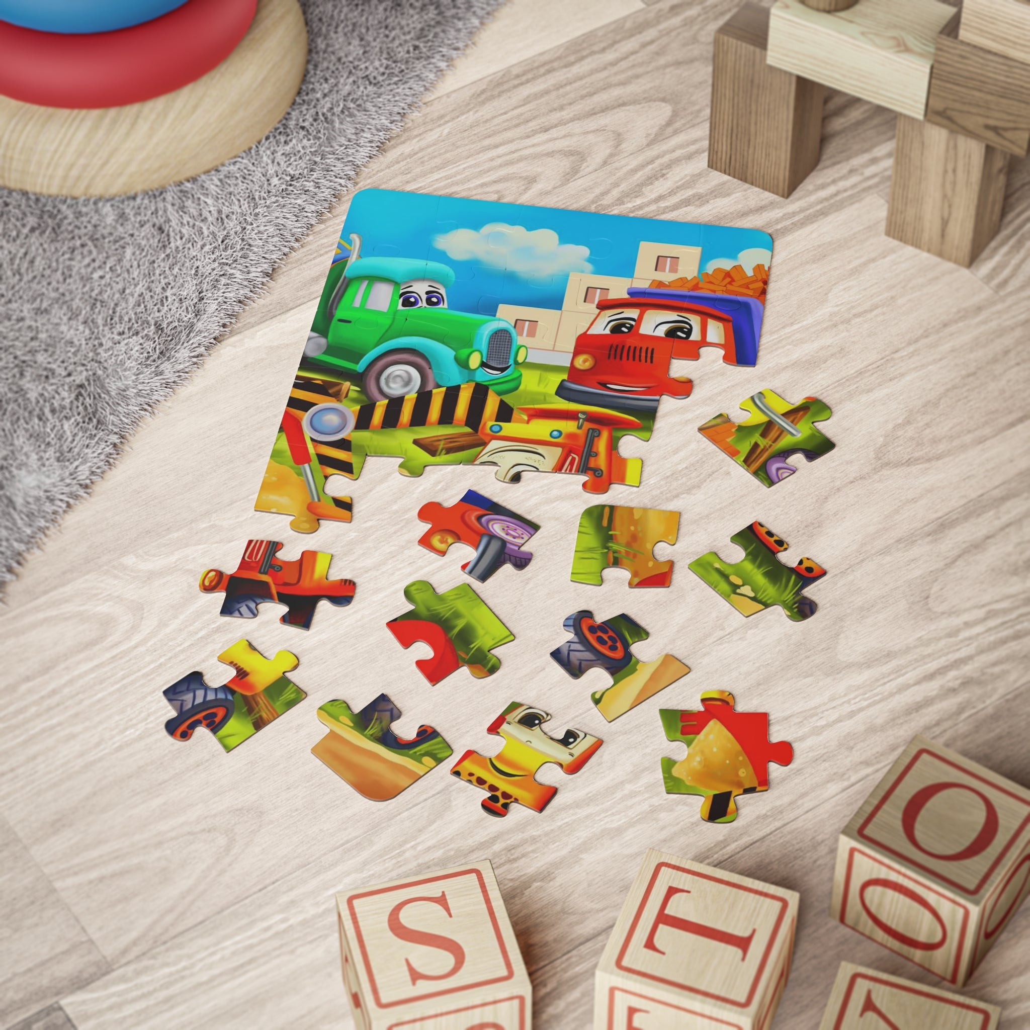 Kids' Construction Vehicles Puzzle - Fun Learning Toy for Preschoolers, Educational Games, Gift for Birthday, Travel Activities