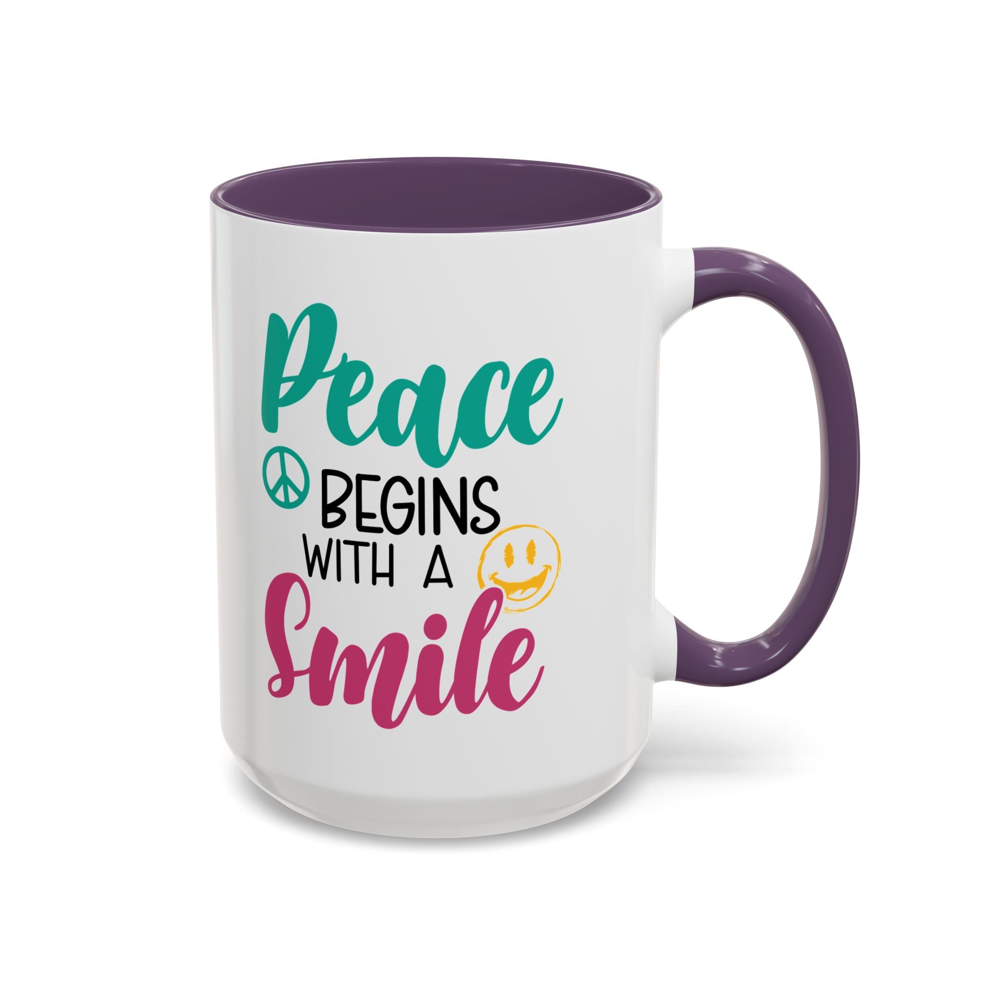 Inspirational Peace Coffee Mug - "Peace Begins with a Smile" - 11oz & 15oz