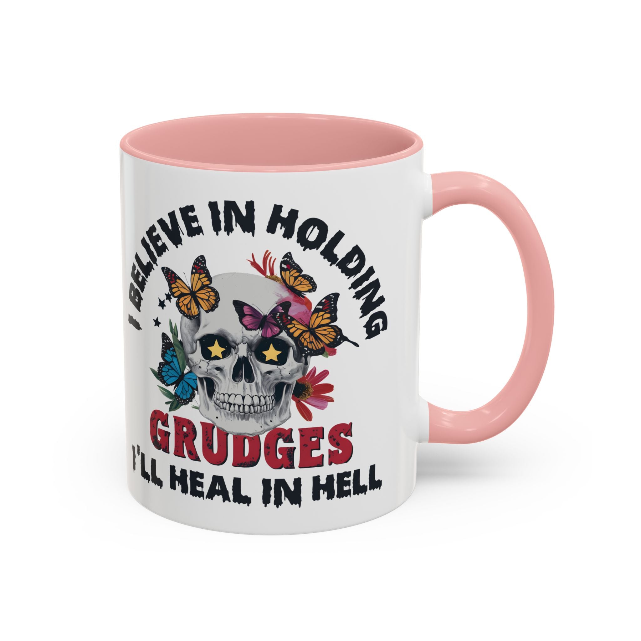 Grudge-Holder Coffee Mug - 11 & 15oz Ceramic with Floral Skull Design gothic horror art