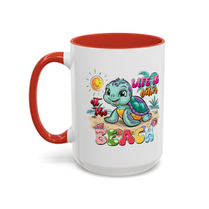 Beach Vibe Accent Coffee Mug - "Life is Better at the Beach" Design turtle animal lover