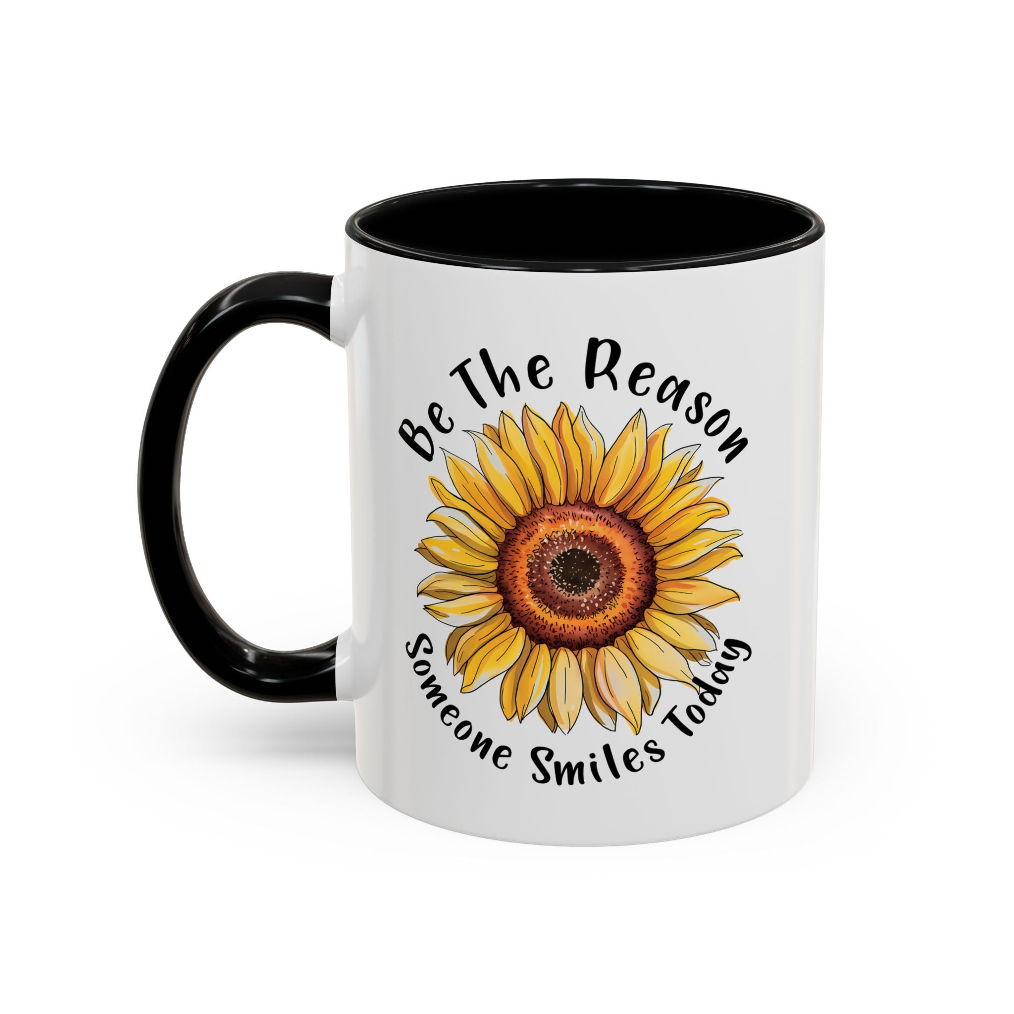 Sunflower Smile Accent Coffee Mug - Cheerful Gift for Friends, Inspirational Mug, 11oz/15oz, Daily Motivation, Brighten Someone's Day