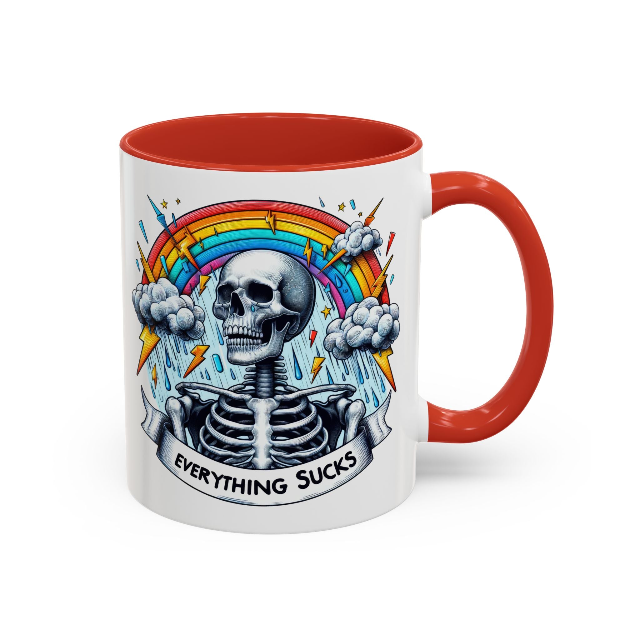 Everything Sucks Skeleton Coffee Mug | 11oz 15oz | Unique Gift for Coffee Lovers, Goth Home Décor, Quirky Humor Mug, Dark Aesthetic