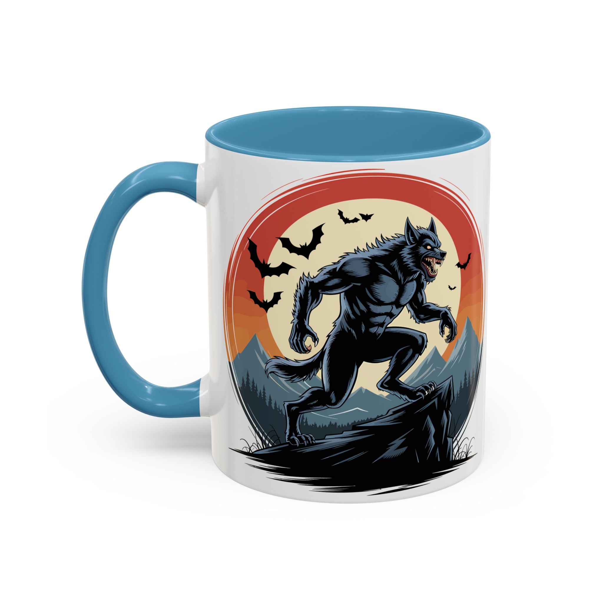 Werewolf Sunset Coffee Mug — Halloween Creature Ceramic Accent Mug (11/15oz) fantasy horror art