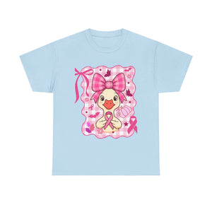 Cute Pink Ribbon Duck Tee, Breast Cancer Awareness Shirt, Funny Unisex Cotton T-Shirt, Gift for Her, Cute Animal Apparel