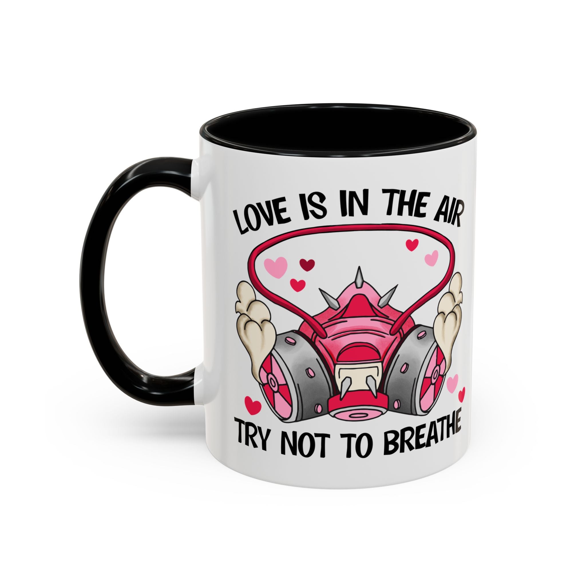 Love Is In The Air Gas Mask Coffee Mug — Funny anti Valentine Gift (11/15oz)