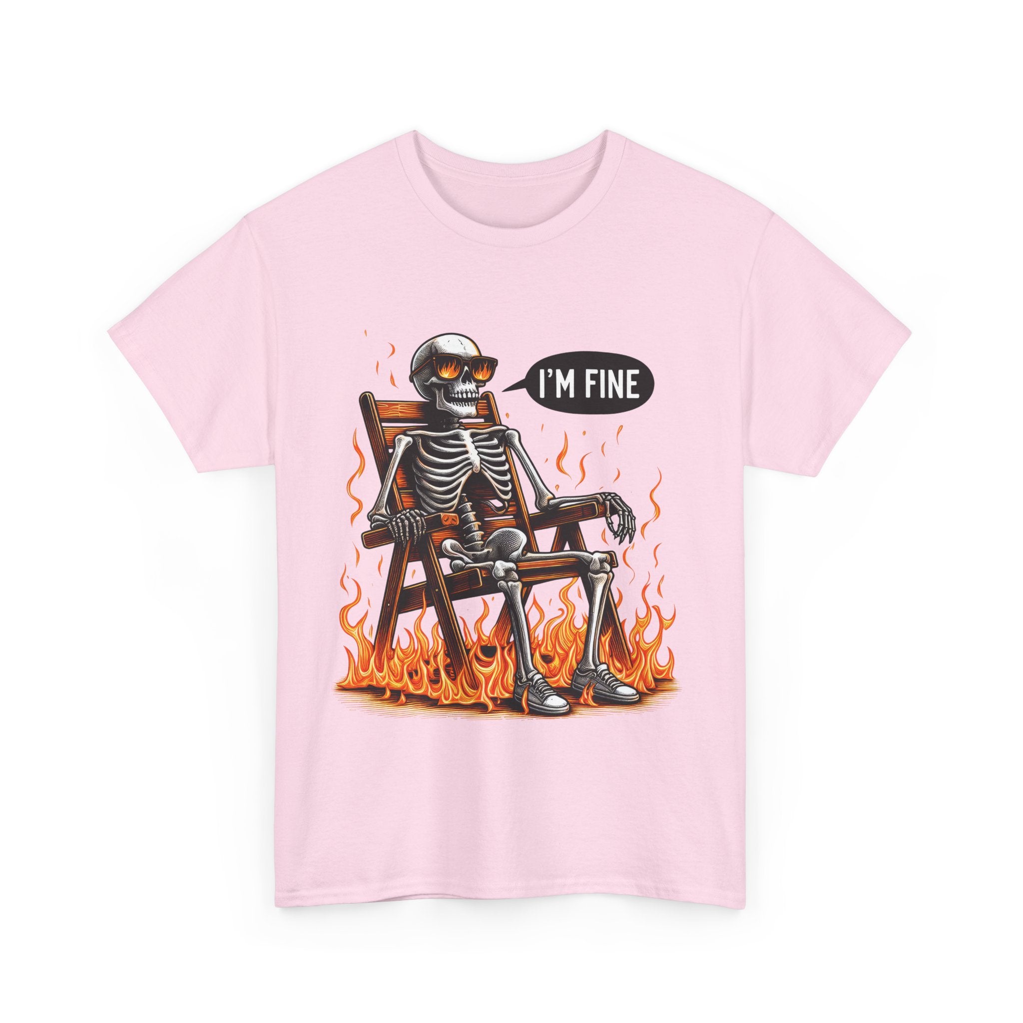 Funny Skeleton Tee - I'm Fine T-Shirt, Humor, Unisex Cotton Shirt, Halloween Gift, Casual Wear, Quirky Fashion