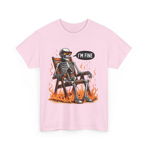 Funny Skeleton Tee - I'm Fine T-Shirt, Humor, Unisex Cotton Shirt, Halloween Gift, Casual Wear, Quirky Fashion