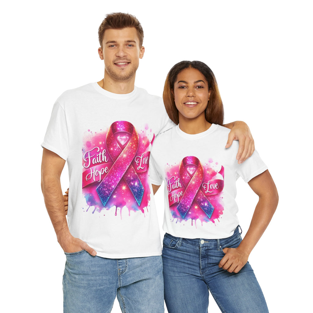 Faith, Hope, Love Tee - Unisex Heavy Cotton T-Shirt, Inspirational Shirt, Cancer Awareness Gift, Motivational Apparel, Stylish Everyday Wear