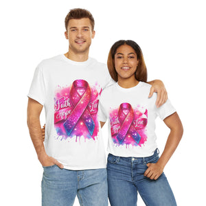 Faith, Hope, Love Tee - Unisex Heavy Cotton T-Shirt, Inspirational Shirt, Cancer Awareness Gift, Motivational Apparel, Stylish Everyday Wear