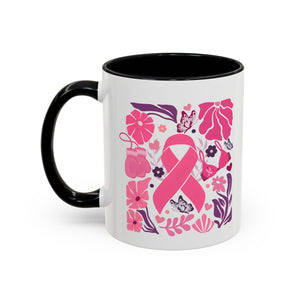 Pink Floral Awareness Coffee Mug, Breast Cancer Awareness Mug, Gift for Her, Supportive Drinkware, Motivational Mug