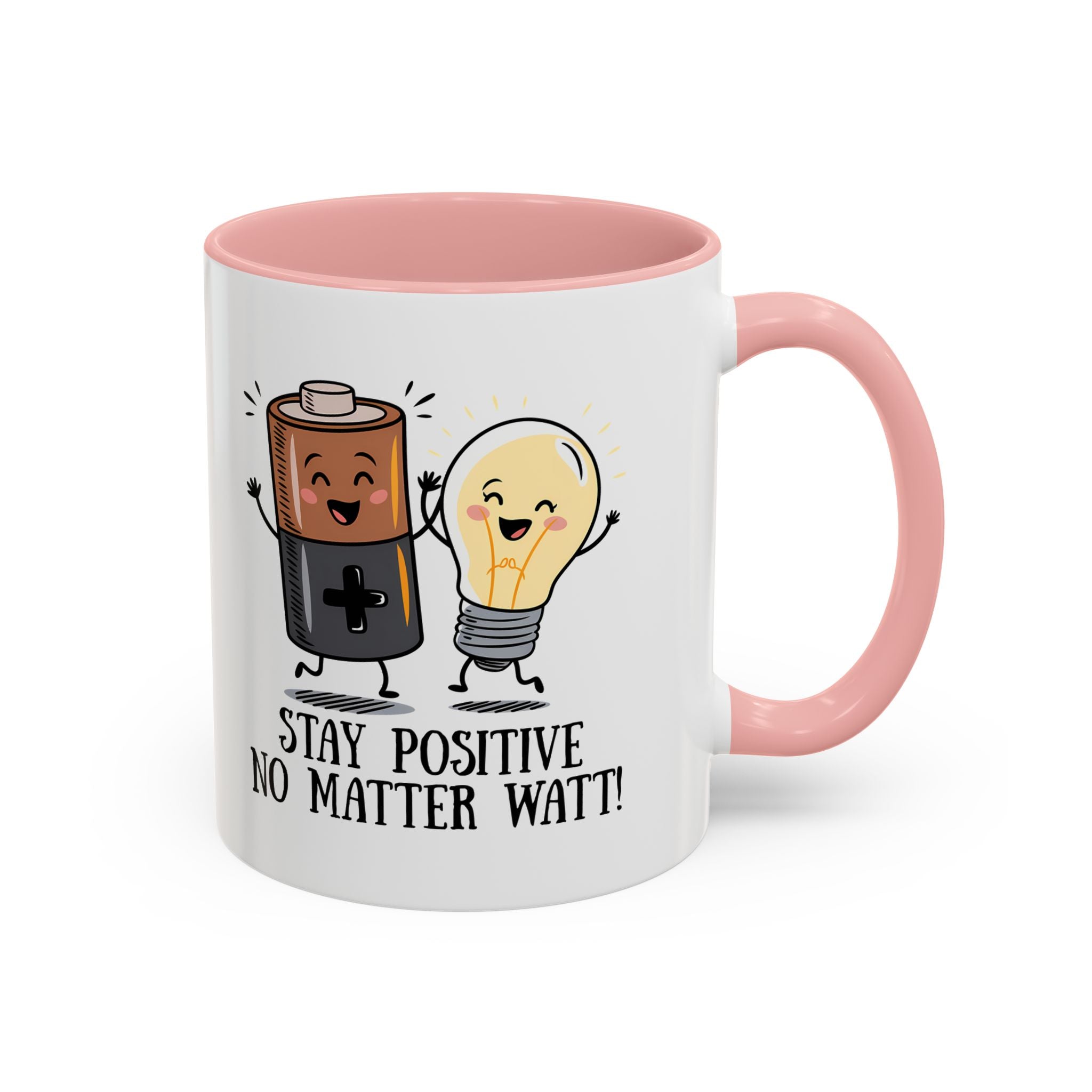 Stay Positive Accent Coffee Mug - 11oz & 15oz - Cute Light Bulb & Battery Design