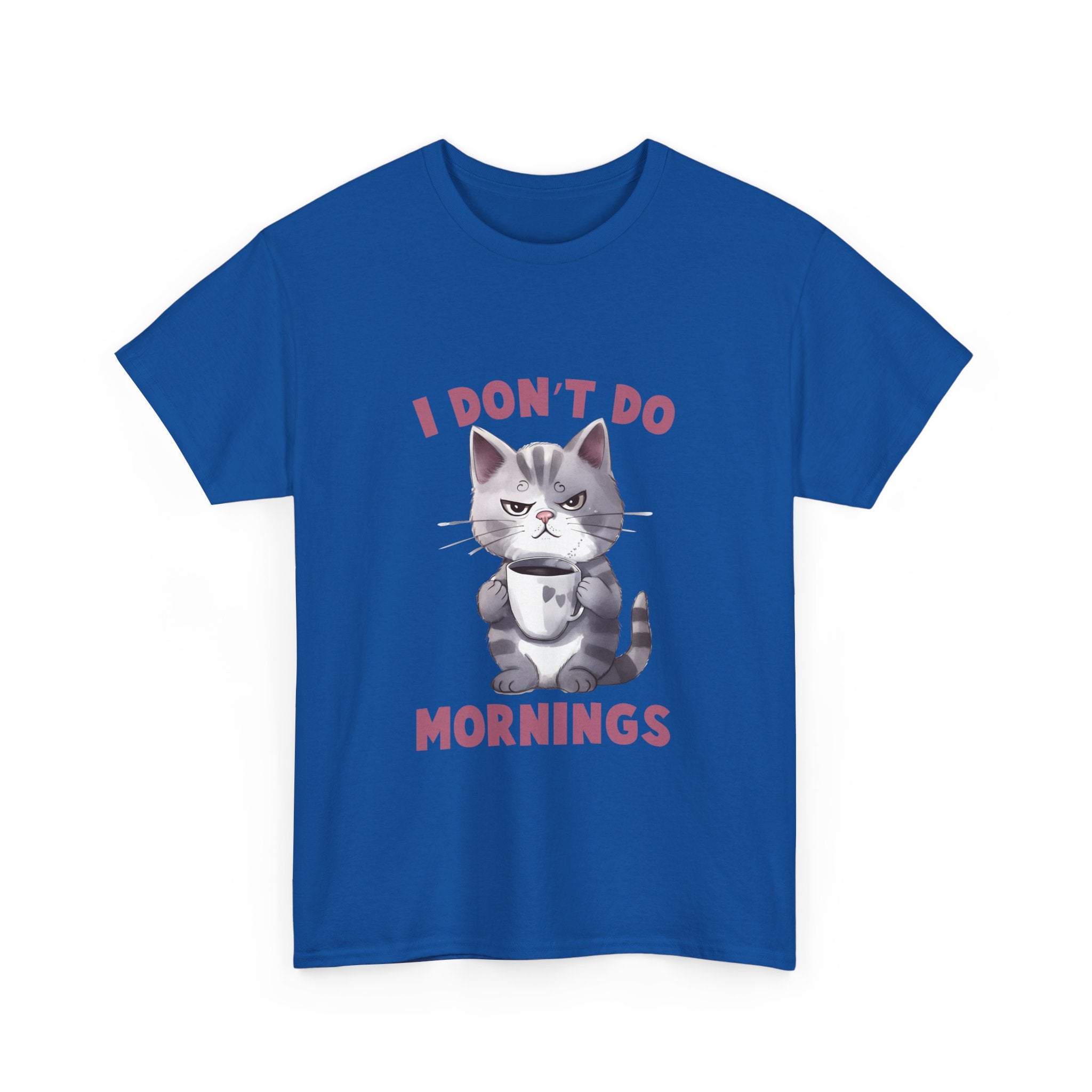 I Don't Do Mornings Cat Tee | Funny Unisex Cotton T-Shirt, Gift for Cat Lovers, Relaxed Fit Top, Cute Pet Owner Appreciation