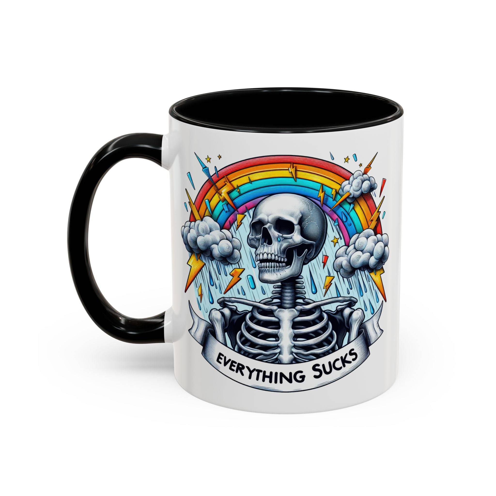 Everything Sucks Skeleton Coffee Mug | 11oz 15oz | Unique Gift for Coffee Lovers, Goth Home Décor, Quirky Humor Mug, Dark Aesthetic