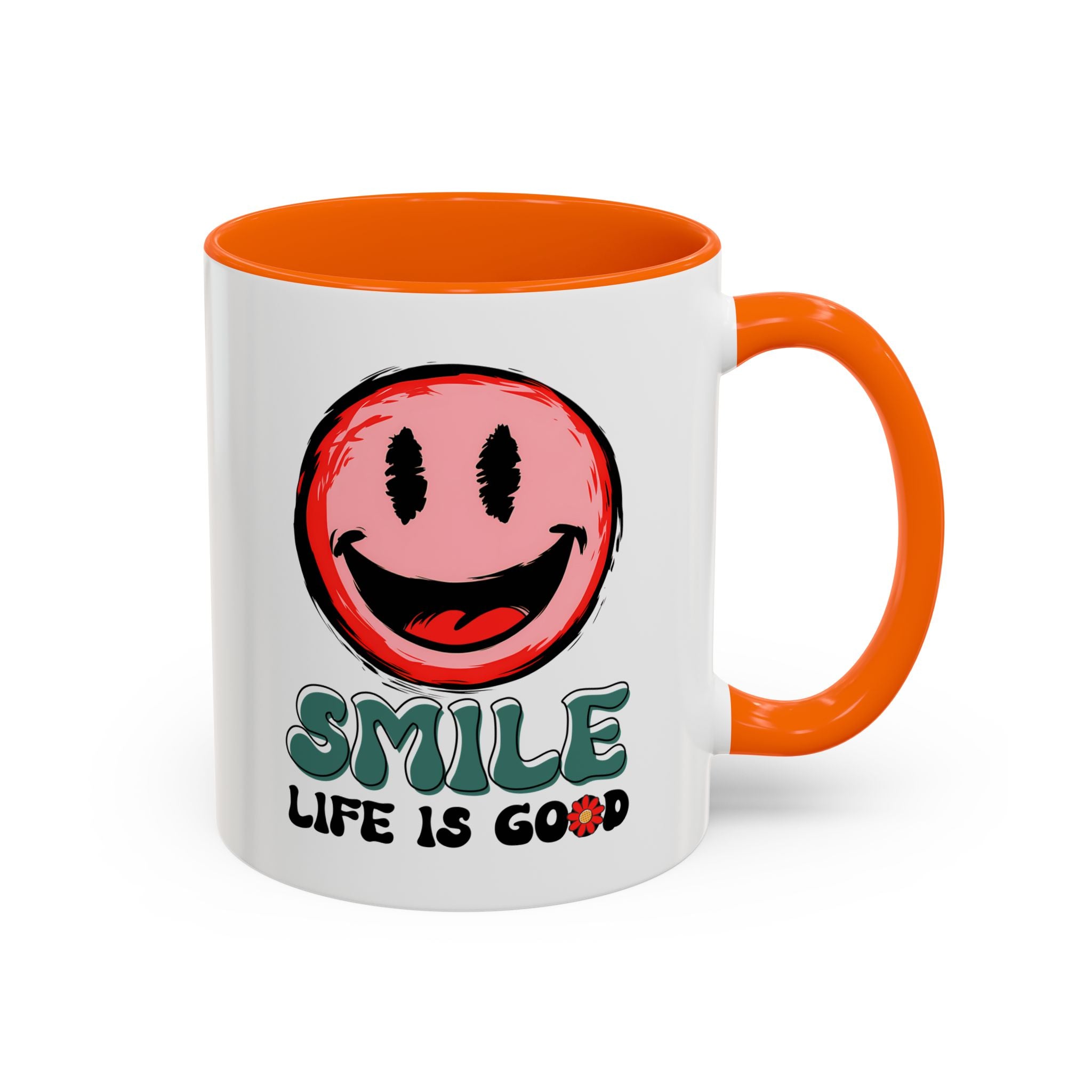 Smiley Face Accent Coffee Mug - "Smile, Life is Good" - 11oz & 15oz