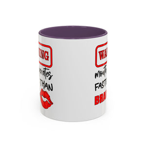 Funny Warning Coffee Mug - 'Mouth Operates Faster Than Brain' - Perfect for Coffee Lovers