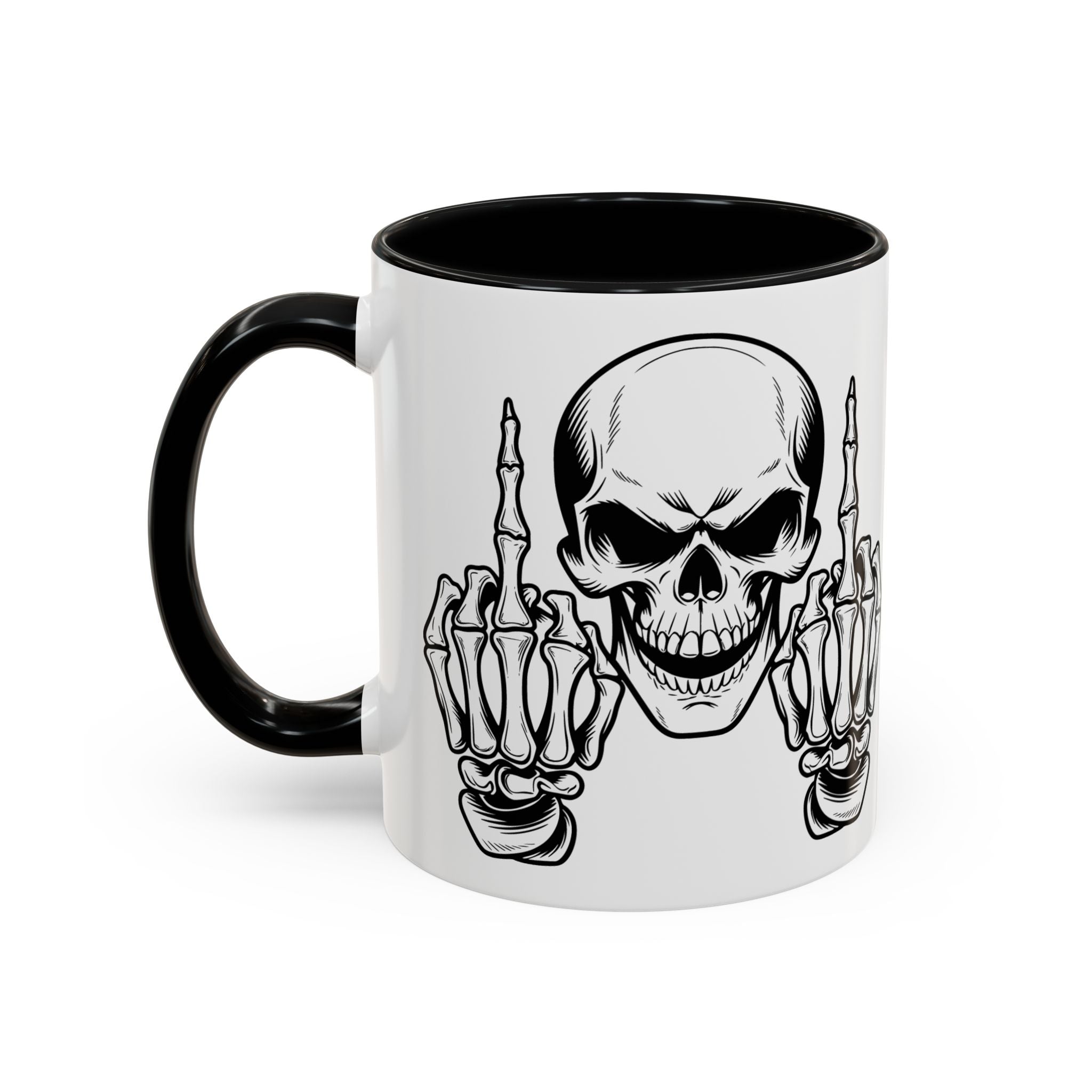 Skull Middle Finger Coffee Mug — Edgy Gothic Accent Mug (11/15oz)