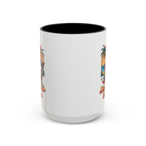 Summer Vibes Coffee Mug, Tropical Cat Mug, Beach Lover Gift, Fun Animal Sipware, Vacation-themed Drinkware, Pet Lover Cup