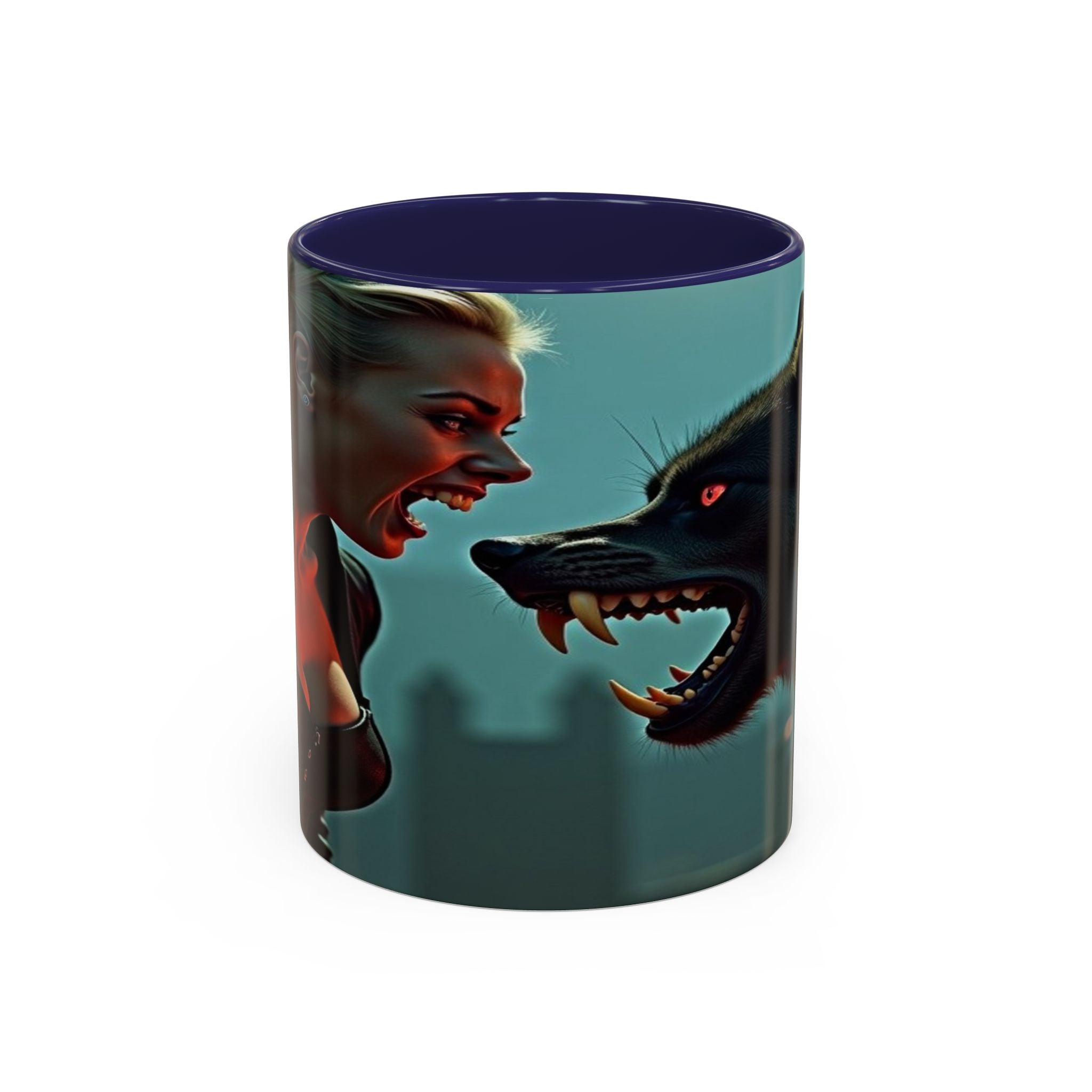 woman vampire and Fierce Werewolf Coffee Mug - 11 & 15oz Accent Mug for horror art lovers