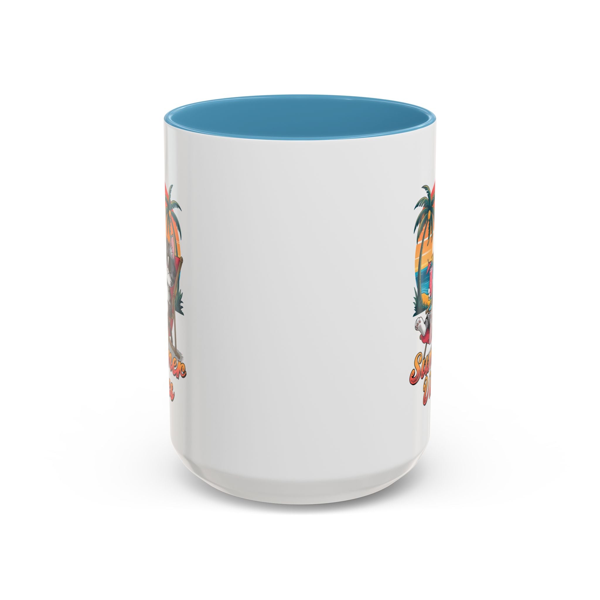Summer Vibes Coffee Mug, Tropical Cat Mug, Beach Lover Gift, Fun Animal Sipware, Vacation-themed Drinkware, Pet Lover Cup